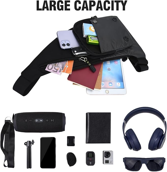 Peicees Sling Bag for Men Women Shoulder Bag Backpack Strap Pockets Chest Bag for Running Hiking Camping Exercise Outdoor