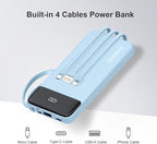 Power Bank 10000mAh Portable Charger with 4 Built-in Cables, Type-C in & Out Phone Charger, External Battery Charger Pack & Travel Essential for iPhone 16/15/14, Samsung, iPad, Android