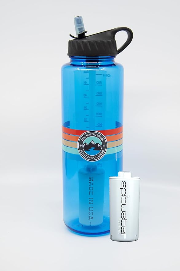 Epic Water Filters Nalgene OG Water Bottle with Filter, USA Made, BPA Free, Removes 99.99% Tap Water Contaminants, Forever Chemicals, Slate Blue, 48 oz
