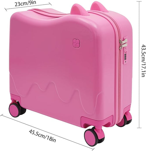 18" Kids Ride-On Suitcase,Children's Carry On Luggage Case,Rolling Luggage With Lock,Travel Trolley Case for Short Trips,School Trips,Outings (Pink)