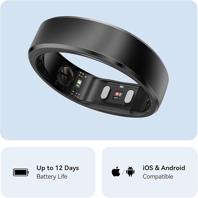 RingConn Gen 2, World’s First Smart Ring with Sleep Apnea Monitoring, No APP Subscription, 12-Day Battery Life, Stress/Heart Rate/Women's Health Tracker, Android & iOS Compatible (Black, Size 13)