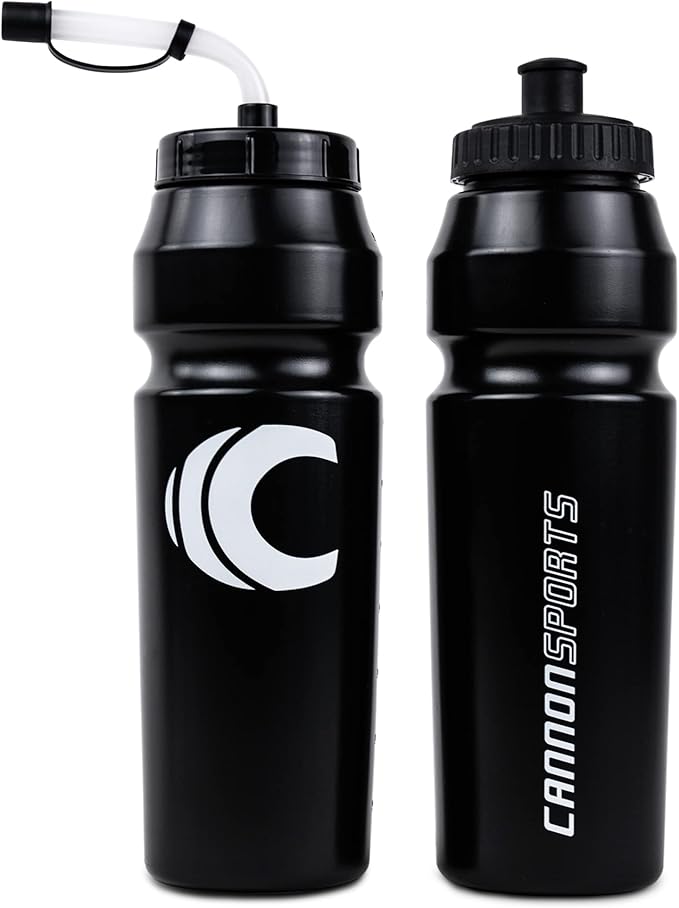 Cannon Sports 1 Liter Sports Water Bottle, BPA-Free, 34 Oz Capacity, Large Mouth, 2 lids (Straw and Squeeze), Great For Helmet Sports Such As Hockey, Lacrosse, Football, Boxing (Black)