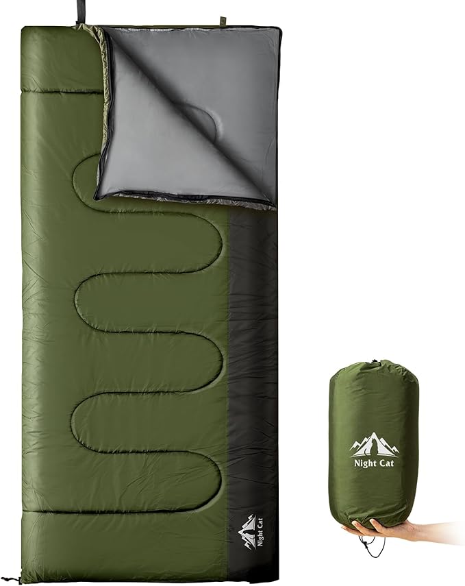 Night Cat Camping Sleeping Bag for Adults 3 Seasons Portable Lightweight Backpacking Hiking Traveling Indoor Outdoor Temperature 5-15℃ 2.6x6.3ft Switch to a Quilt or Blanket