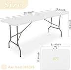 Set of 2 Folding Table 6 FT Lightweight Camping Table Portable Plastic Rectangular Outdoor Dining Table Steel Legs Fold-in-Half with Carrying Handle for Indoor,Picnic,Party,Wedding,Events(White)