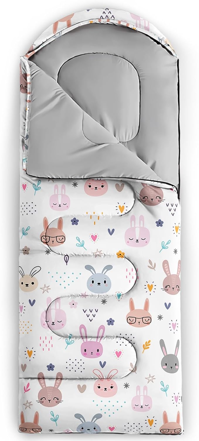 Sleeping Bags for Adults and Kids，3D Printing Camping Sleeping Bag for Girls Boys Lightweight Waterproof Cold/Warm 3-Season，Outdoor Travel with Compression Bags