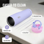 Coolflask Water Bottle 40 oz Fits Car Cup Holder, Slim Tumbler Stainless Steel with Straw & Handle, Vacuum Flask Leakproof Wide Mouth for Travel Sports Gym, Lavender