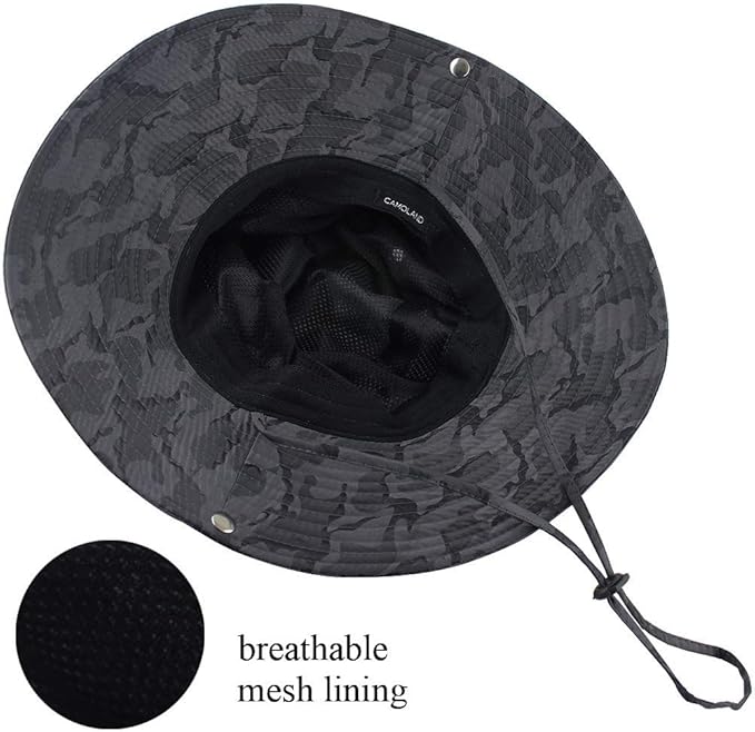 CAMOLAND Mens Fishing Hat Wide Large Brim Sun Hat with Outdoor UV Protection