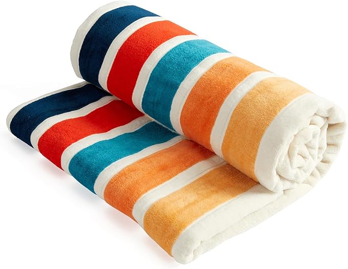 Loon & Lake Luxury Beach Towels Set of 2 - Retro Stripes | 2 Pack 30" x 60" | Crafted from 100% Combed Cotton | Ultra Plush & Super Soft | Retro Collection 1977