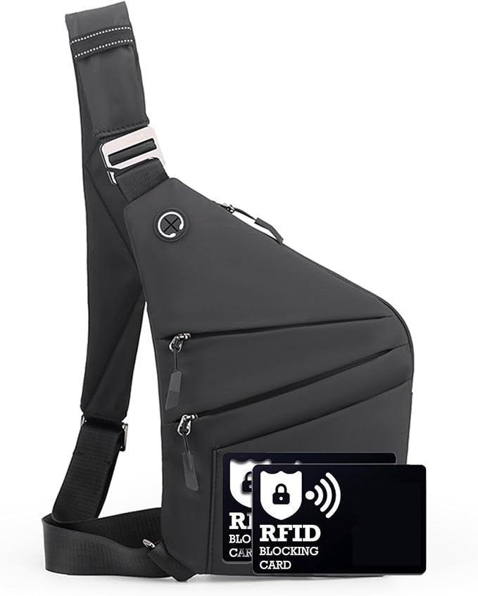Anti Theft Crossbody Bags for Women Men, Multi-Pocket Shoulder Bag, Slim Sling Bags with 2 RFID Blocking Card