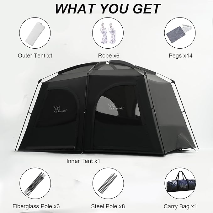 Vidalido Tents，3-4 Person Camping Tent with Extended Vestibule，Weather Resistant Family Tents with Breathable Mesh Windows，Easy Install Waterproof Outdoor Tent for Backpacking and Camping Hiking