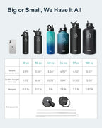 BUZIO 64oz Water Bottle Insulated Stainless Steel (Cold for 48 Hrs/Hot for 24 Hrs) BPA Free Double Wall Travel Mug/Flask for Outdoor Sports Hiking, Cycling, Cam,Camping, Running- Graphite