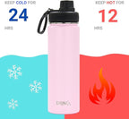 DRINCO Stainless Steel Water Bottle Spout Lid Vacuum Insulated Double Wall Water Bottle Wide Mouth (40oz 32oz 22oz 18oz 14oz) Leak Proof Keeps Cold or Hot (22 oz, 22oz Flamingo Pink)