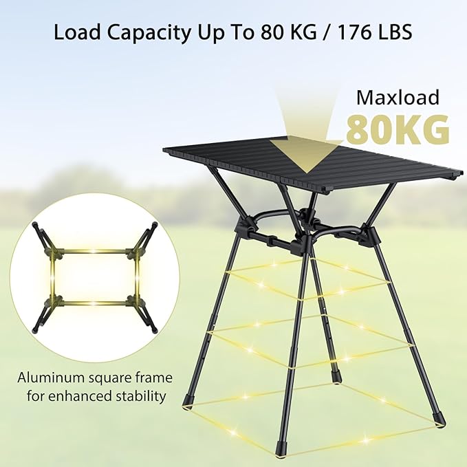 3ft Camping Table Foldable, 4 Adjustable Heights Waterproof Aluminum Roll Up Camping Table with Carrying Bag, Lightweight, for Garden, Picnic, Outdoor, Travel, Backyard, Beach, 35” X 16”, Black