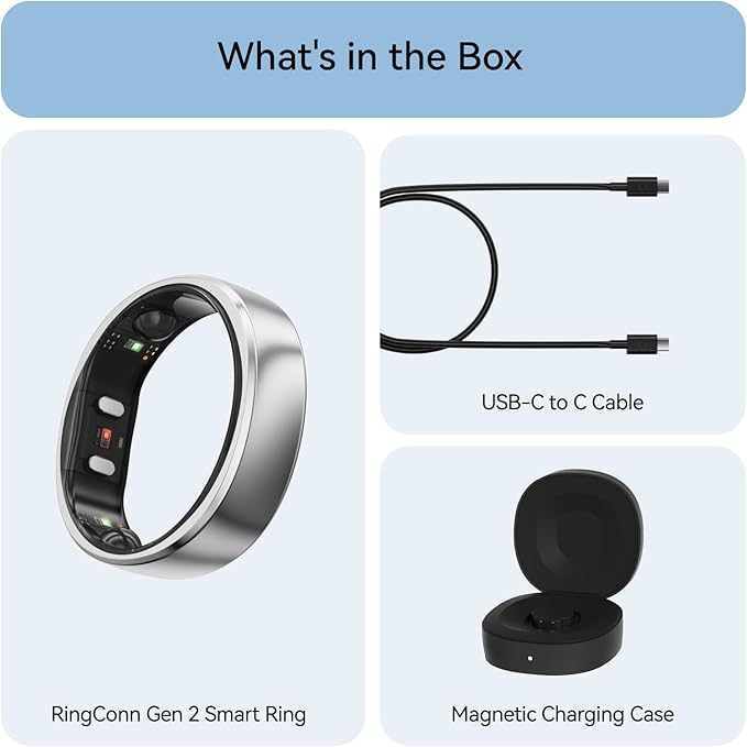 RingConn Gen 2, World’s First Smart Ring with Sleep Apnea Monitoring, No APP Subscription, 12-Day Battery Life, Stress/Heart Rate/Women's Health Tracker, Android & iOS Compatible (Silver, Size 13)