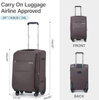 Hanke 20 Inch Expandable Carry On Luggage 22x14x9 Airline Approved Softside Suitcases with Wheels Lightweight Travel Luggage Rolling Suitcase with Lock for Men and Women.(Coffee)