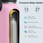 koodee Insulated Water Bottle, 18 oz Stainless Steel Double Wall Vacuum Wide Mouth Sport Bottle with Leakproof Spout Lid (Pink)
