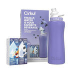 Cirkul 32oz. Matte Periwinkle Stainless Steel Water Bottle Starter Kit with Periwinkle Lid, 2 Flavor Cartridges (1 LifeSip Blackberry Blueberry, 1 GoSip Berry Blue Punch) No Sugar, Zero Calorie Drink Mix