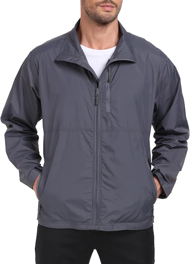 Mens Windbreaker Jackets Lightweight Packable Windproof for Casual Hiking Outdoor