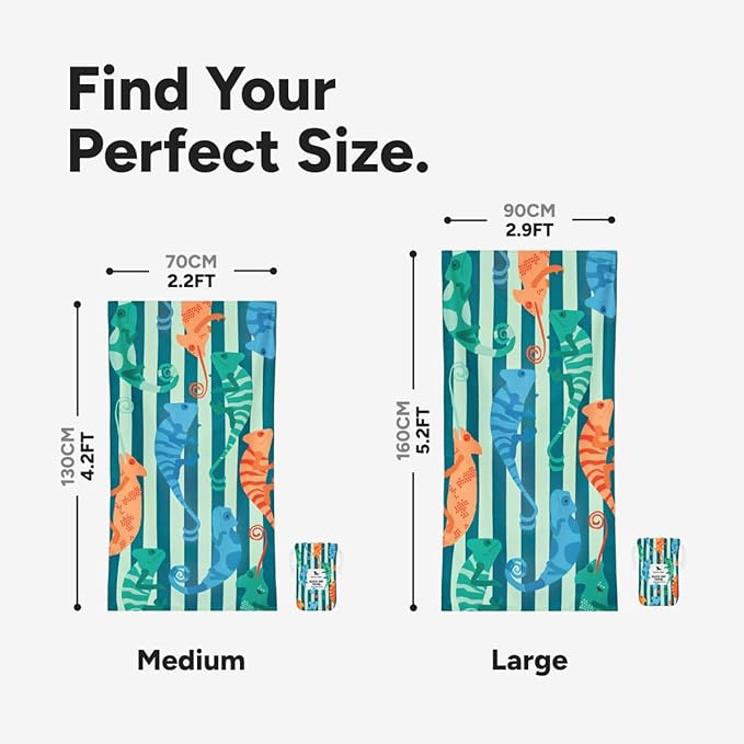 Dock & Bay Beach Towel - Quick Dry, Sand Free - Compact, Lightweight - 100% Recycled - Includes Bag - Karma Chameleon - Large (160x90cm, 63x35)