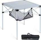 iClimb Lightweight Stable Alu. Folding Square Table Roll Up Top with Carry Bag for Camping Picnic Backyards BBQ Camp Kitchen (Silver, L)