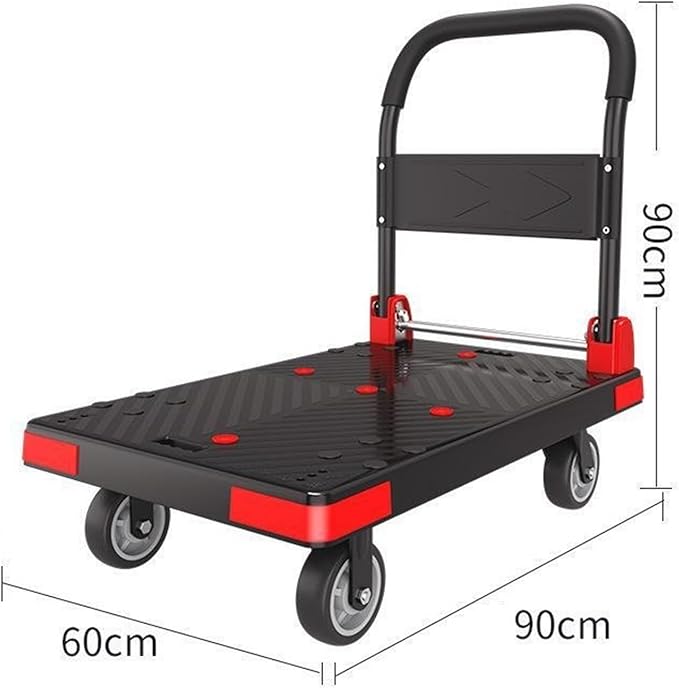 Flatbed cart Folding Multi-Purpose Flatbed Trolley with 5-inch Silent Wheels Foldable Transport(Yellow)