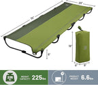 TIMBER RIDGE Lightweight Aluminum Camping Cot, 20-Second Quick Set-Up Folding Cot Low Profile with Zipper Closure, Portable Carry Bag for Camping, Travel and Outdoors, Support up to 225lbs, Green