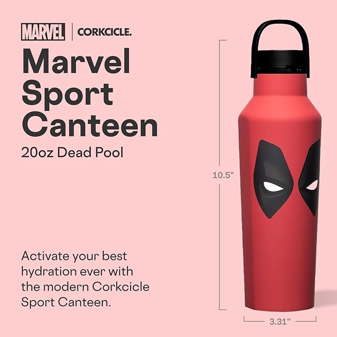 Corkcicle Sport Canteen - Keeps Beverages Cold 25 Hours - Triple Insulated Stainless Steel - Screw-On Lid - Reusable Bottle - Summer Drinkware Gift - Keeps Drinks Ice Cold - 20 oz - Deadpool