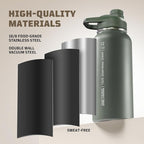 ONETIGRIS 32 oz Insulated Water Bottle with Straw - Tactical Stainless Steel Water Jug, Leakproof Wide Mouth Sport bottle with 3 Lids and Sleeve for Travel, Gym, Camping, Hiking