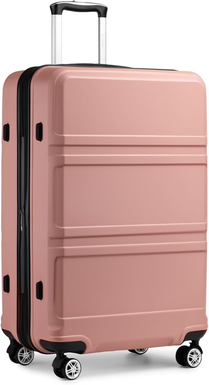 Kono 28 Inch Luggage Expandable Suitcase Lightweight with Spinner Wheels TSA Lock Hardside Large Checked Luggage Durable Rolling Suitcase Nude/Rose Pink