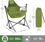 TIMBER RIDGE Hammock Camping Chair with Adjustable Backrest, Heavy Duty Folding Hammock Chair Supports 300lbs, Portable Hammock Chair for Camping, Travelling and Patio, Green 2 Pack