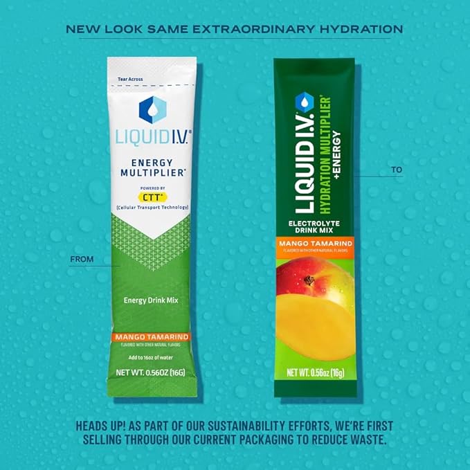 Liquid I.V.® Hydration Multiplier +Energy - Mango Tamarind | Electrolyte Powder Drink Mix | 1 Pack (14 Servings)