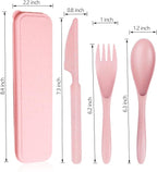 Reusable Travel Utensils Set with Case, Pink Wheat Straw Portable Knife Fork Spoons Tableware, Eco-Friendly BPA Free Cutlery for Kids and Adults as Travel Picnic Camping Utensils