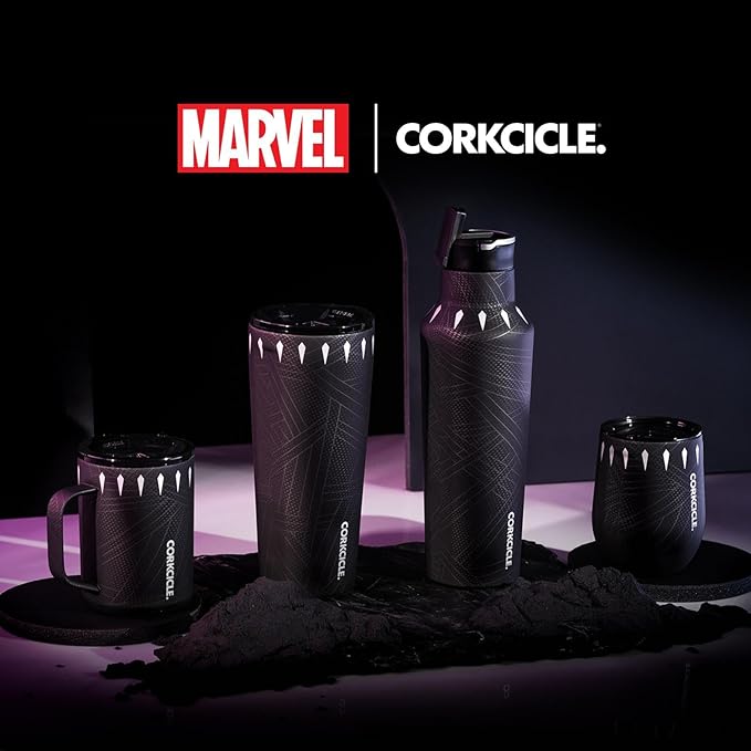Corkcicle Sport Canteen - Keeps Beverages Cold 25 Hours - Triple Insulated Stainless Steel - Screw-On Lid - Reusable Bottle - Summer Drinkware Gift - Keeps Drinks Ice Cold - 20 oz - Black Panther