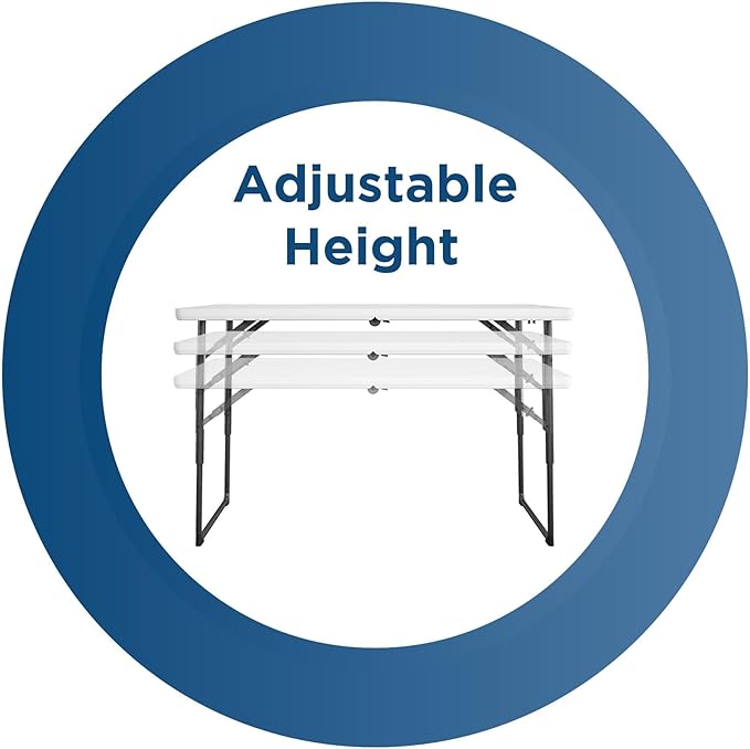 COSCO 4 ft. Centerfold Blow Mold Utility Table, Adjustable Height, White