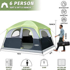 UNP Tents 6 Person Waterproof Windproof Easy Setup,Double Layer Family Camping Tent with 1 Mesh Door & 5 Large Mesh Windows -10'X9'X78in(H)
