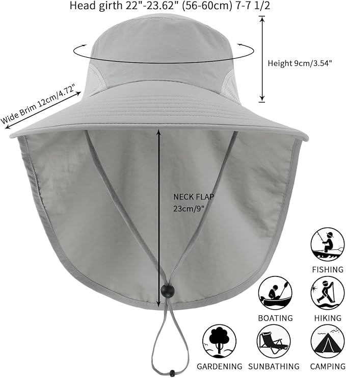 Home Prefer Outdoor UPF50+ Sun Hat Wide Brim Mesh Fishing Hat with Neck Flap