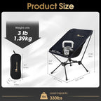 MOON LENCE Portable Snap-Lock Camping Chair, Folding Compact Chair, Lightweight Foldable Backpacking Support 330 lbs (Black)