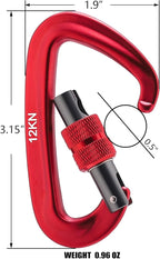 12kN Locking Carabiner Clips, Small Aluminium Carabiners Keychain, Heavy Duty Caribeaners for Camping, Hiking, Hammocks, Swings, Dog Leash, 2 Pcs