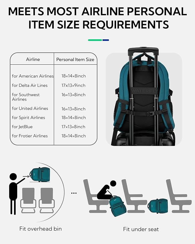 WATERFLY Travel Laptop School Backpack: College Middle School Bookbag for Women Men, TSA Friendly Business Work Casual Daypack with 15.6" Computer Compartment, Anti Theft Water Resistant Commuter Bag