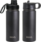 DRINCO Stainless Steel Water Bottle Spout Lid Vacuum Insulated Double Wall Water Bottle Wide Mouth (40oz 32oz 22oz 18oz 14oz) Leak Proof Keeps Cold or Hot (18 oz, 18oz Black)