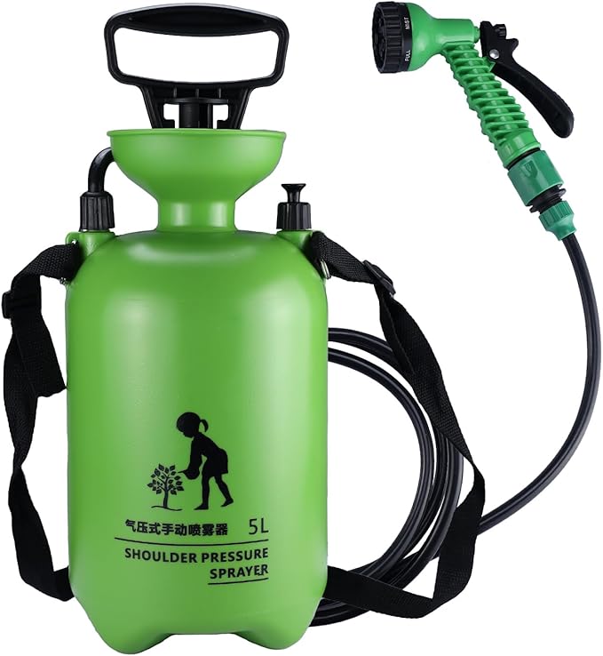 Finderomend Portable Shower for Camping with 7 Spray Modes, Hand Press Camping Shower with Removable Hose and Shower Head,Pressure Rinse Kits for Hiking Traveling Garden Beach Pet Shower