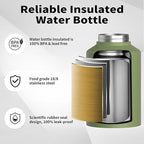 WATERSY 1 Gallon Water Bottle Insulated(Cold for 48 Hrs),BPA Free&Leak Proof,128oz Stainless Steel Water Jug,Big thermo,Large Water Bottle with Handle for Gym,Hiking,Camping&Travel,Olive Green