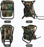Portable Hiking Camouflage Camping Stool, Folding Camping Chair Stool Backpack with Cooler Insulated Picnic Bag