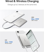 Baseus 0.3" Ultra Slim 5000mAh MagSafe Portable Charger Bundle with PD 20W 20000mAh Wireless Portable Charger, Wireless Fast Charger for iPhone 16/15/14/13/12