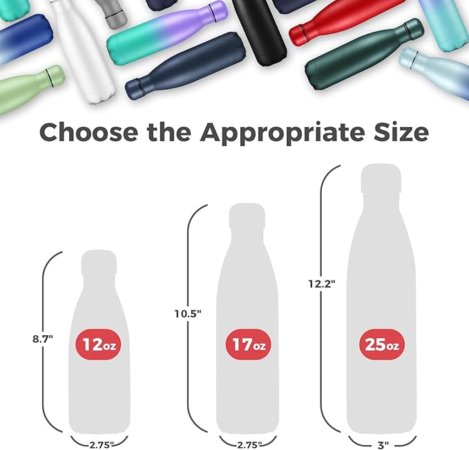 Volhoply 25oz Insulated Water Bottles Bulk 1/2/4 Pack, Metal Sports Water Bottles, Keeps Cold & Hot, BPA Free Leakproof Bottle (Red,4 Pack)