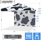 EAGLE PEAK Pop Up Canopy Tent with 1 Sidewall, Easy Setup Event Tent, Outdoor Sun Shade, Wheeled Carry Bag, Stakes and Guy Ropes, Instant Canopy 10x10, Cow Print