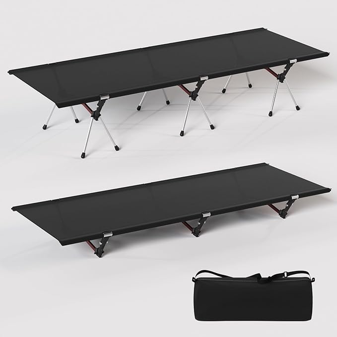 Camping Cot with Leg Extenders,Lightweight Portable Bed for Camping, Hiking, Travel, Beach, Home, Office Nap, Supports 330lbs, Easy Storage, Durable Design, Black