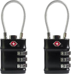 TSA Locks for Luggage, 3 Digit Combination Padlock, Luggage Locks TSA Approved 2 Pack, Combo Cable Padlocks with Code, for Gym Locker, Suitcase, Gun Case, Backpack Zipper (Black+Black)