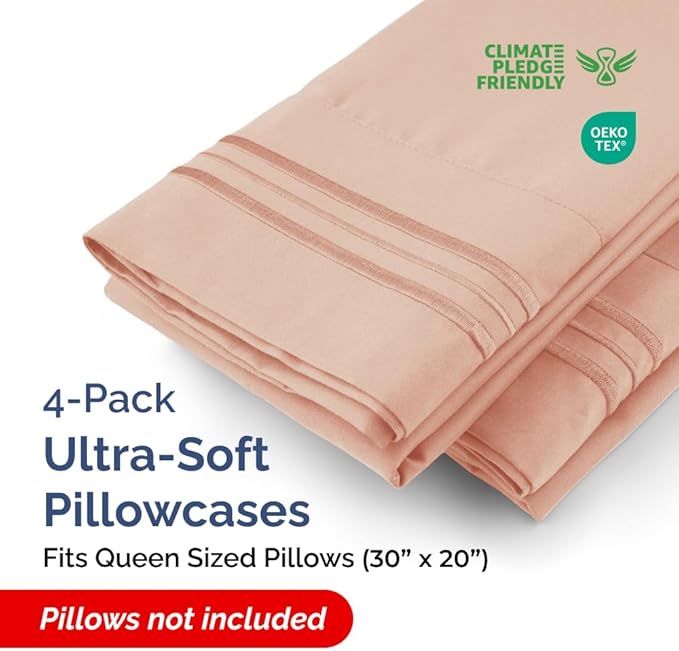 Pillowcases - Ultra Soft Hotel Quality Pillowcase Covers - Comfy, Cozy & Wrinkle Free - Shrinkage and Fade Resistant - Machine Washable Pillow Protectors - (Queen, Mauve, 4 Piece Set)