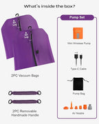 Zurligi Vacuum Compression Bags with Pump for Travel - Waterproof, Reusable, Removable Handle, Portable Travel Pack Vacuum Bag Kit for Carry On Suitcases and Backpack